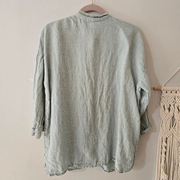 J. Jill Linen Turquoise Blue Three-Quarter Length V-Neck Blouse Size L Large - Picture 7 of 13